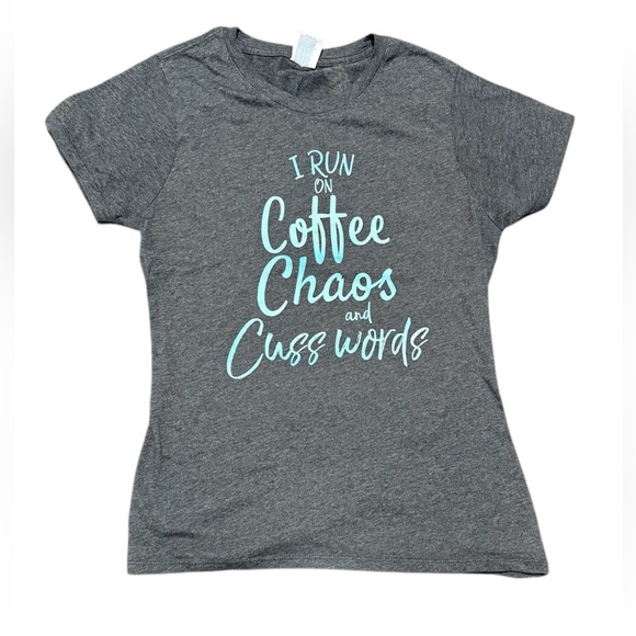 Gray Graphic Tee with Blue Text - Picture 1 of 2